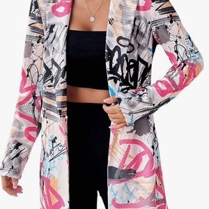 Floerns Women's Casual Pop Art, Graphic Blazer